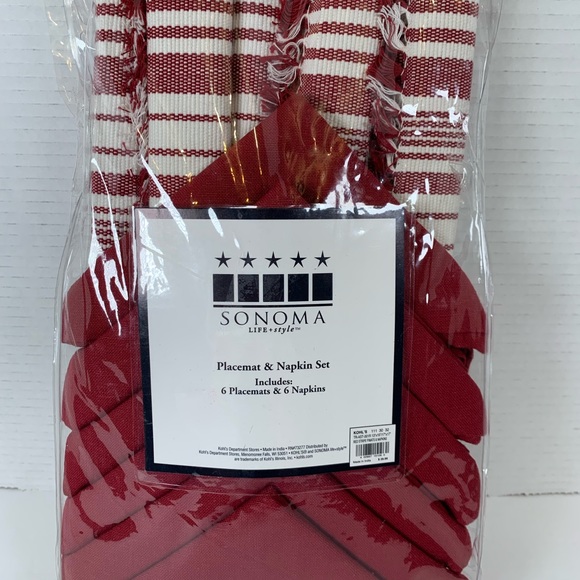 Sonoma Other - NEW W/ Tags Sonoma Placemat & Napkin Set 6 Piece Setting Red Stripe & Solids